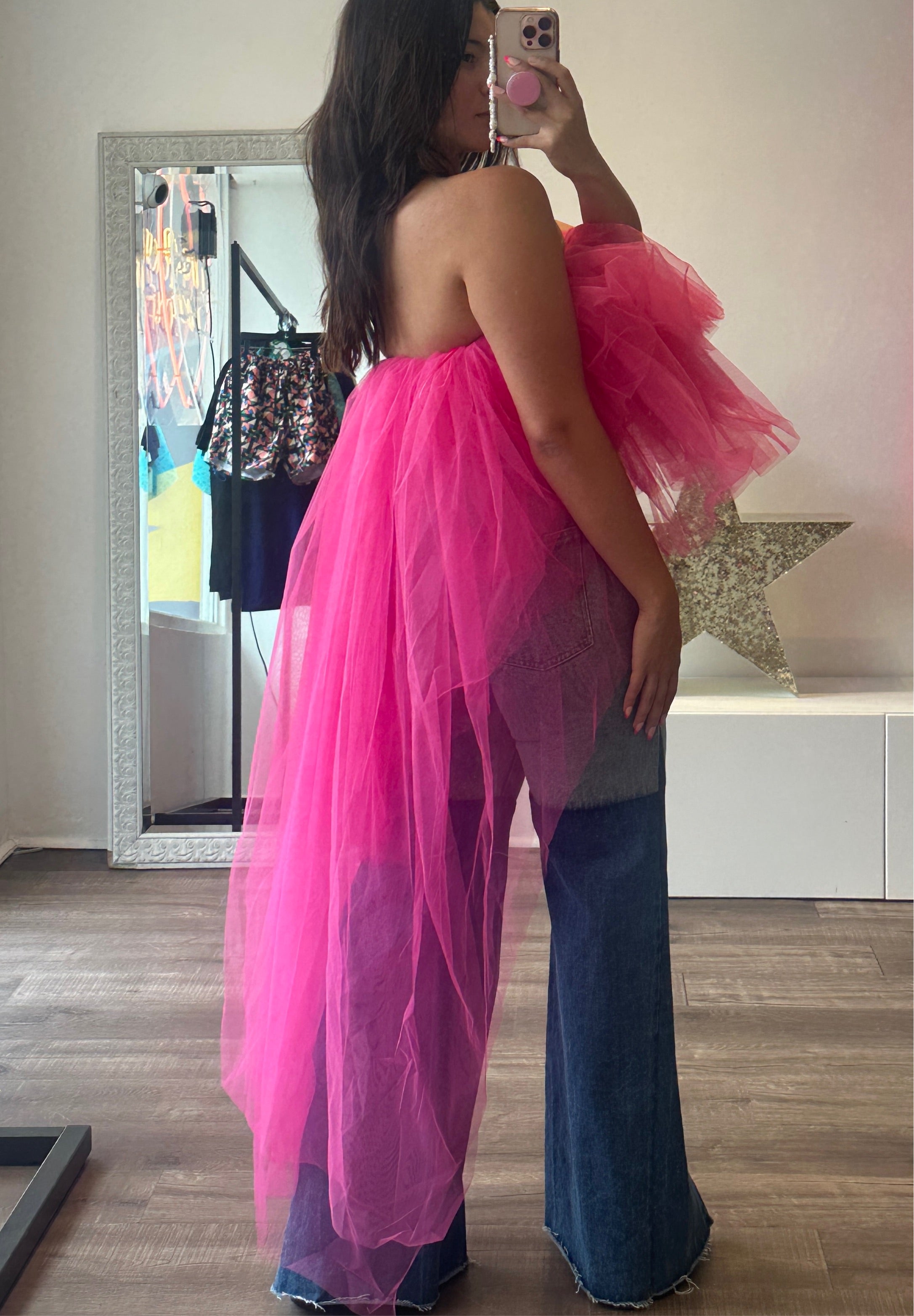 Pink Puffy Mesh Top