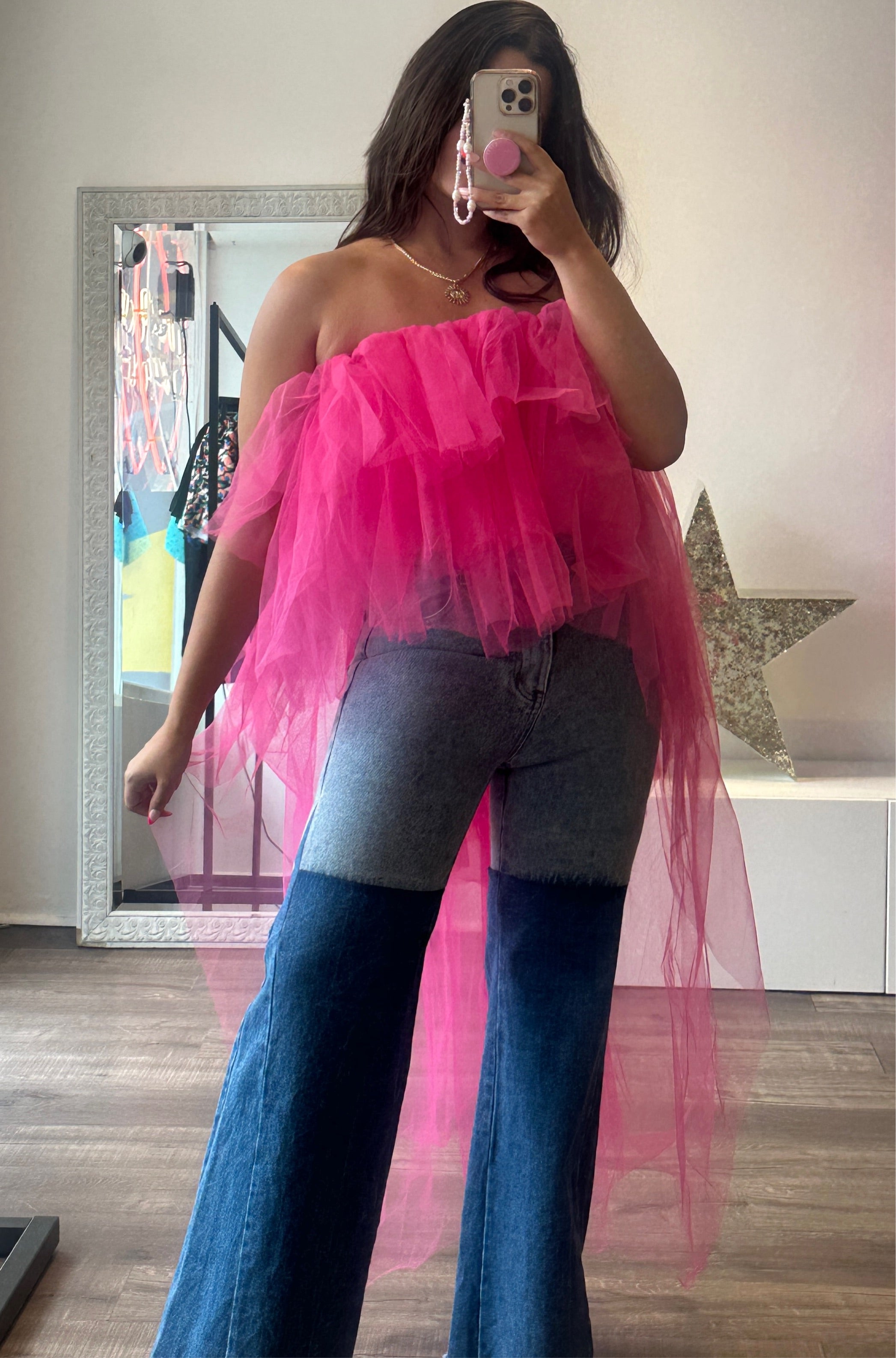 Pink Puffy Mesh Top