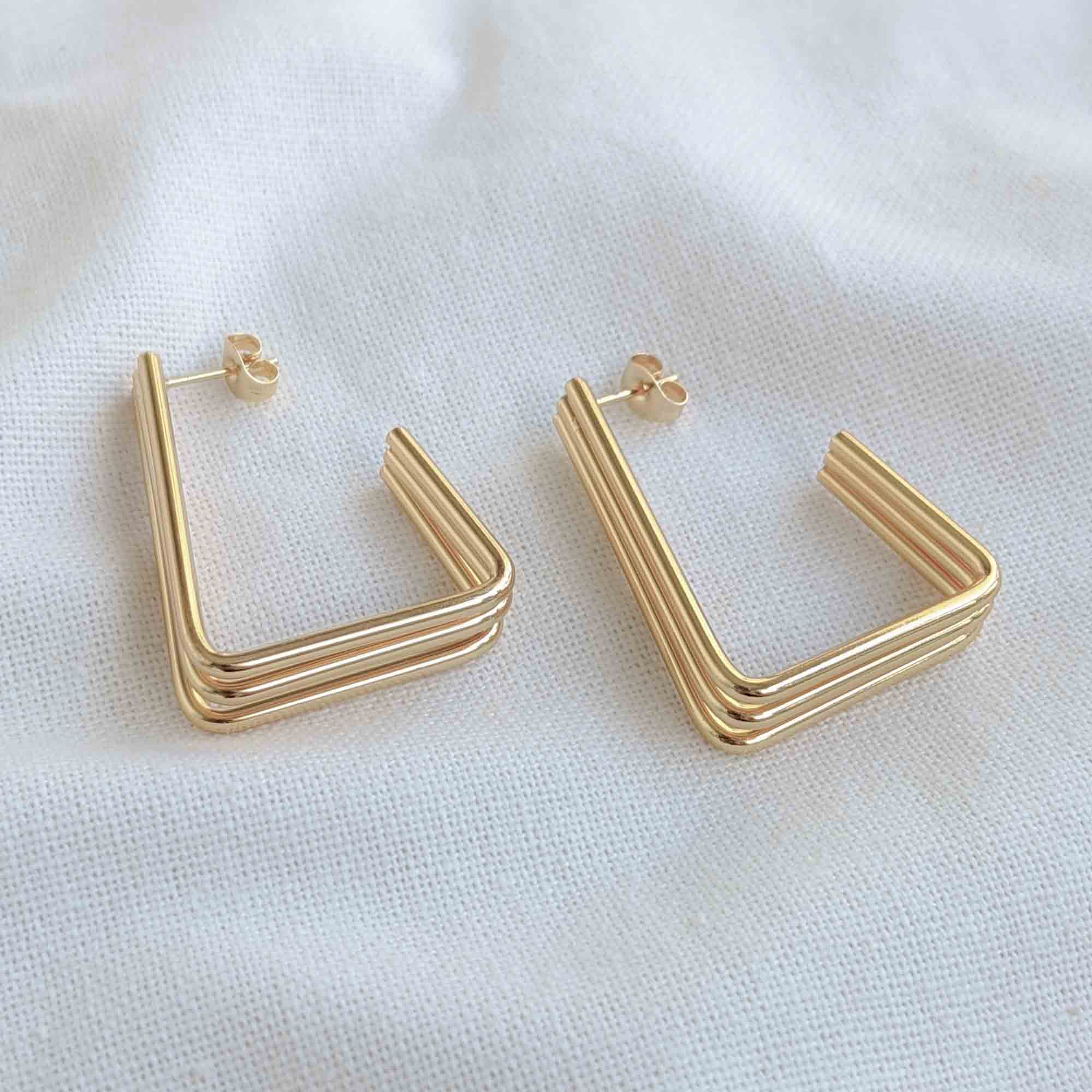 Tri-Lane Triangle Earrings-Lucky Love Boutique