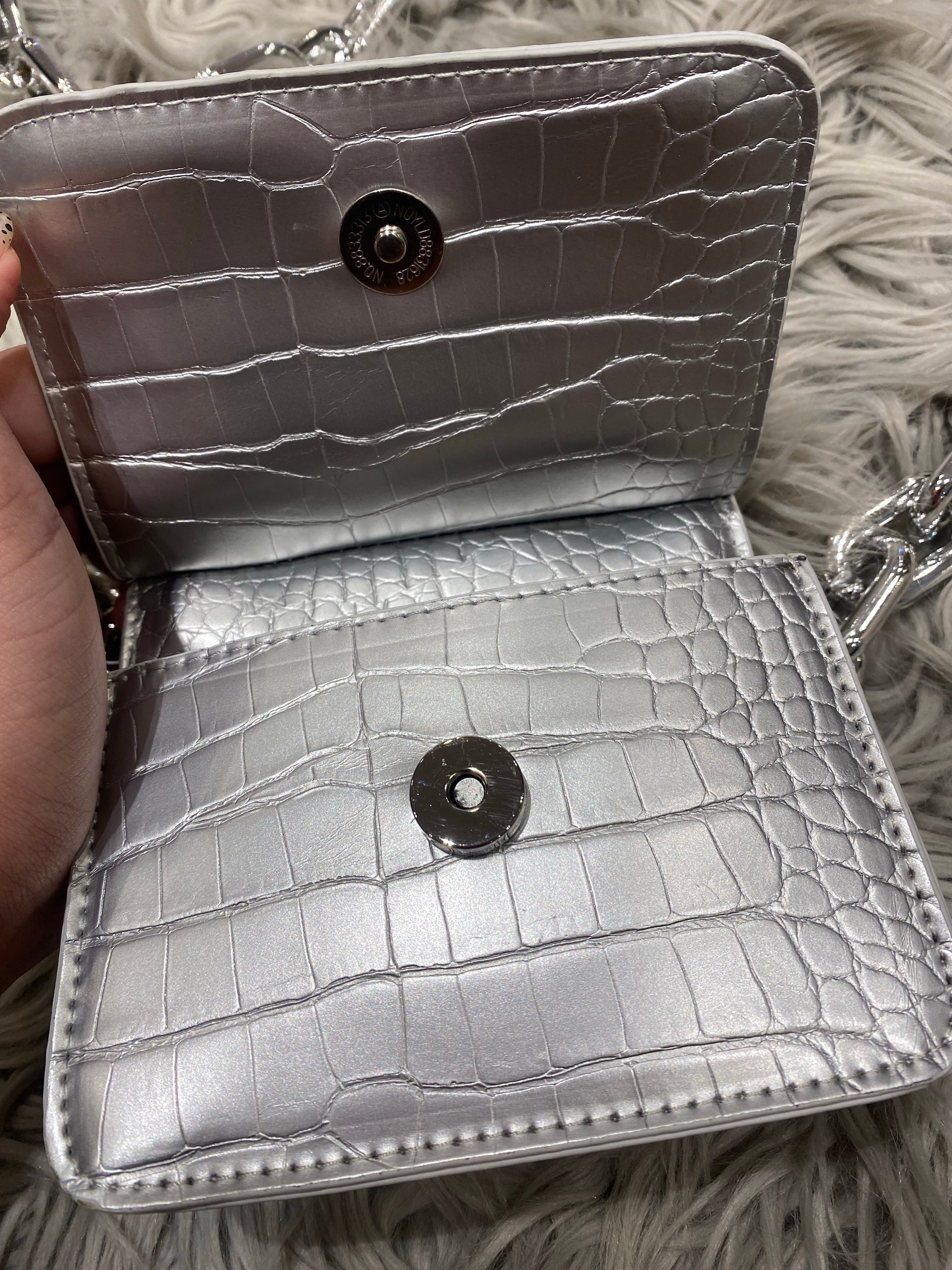 Shinny faux croc handles mini bag