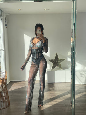 XO rhinestone jumpsuit Lucky Love Boutique